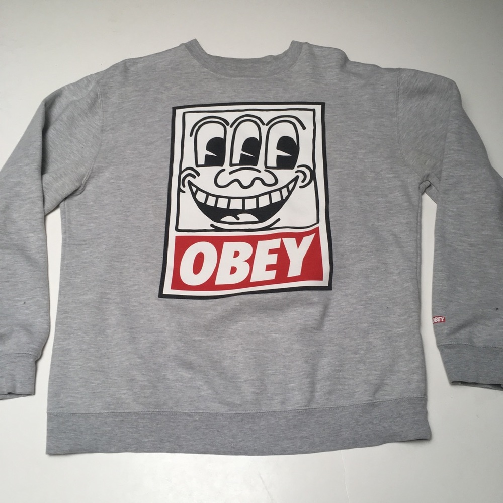Obey Gray Sweatshirt with Red and Black Graphic